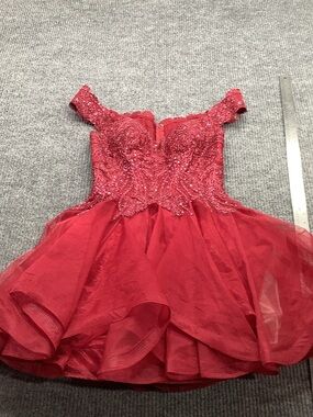 Sherri Hill Red Beaded Off-Shoulder Tulle Prom Dress